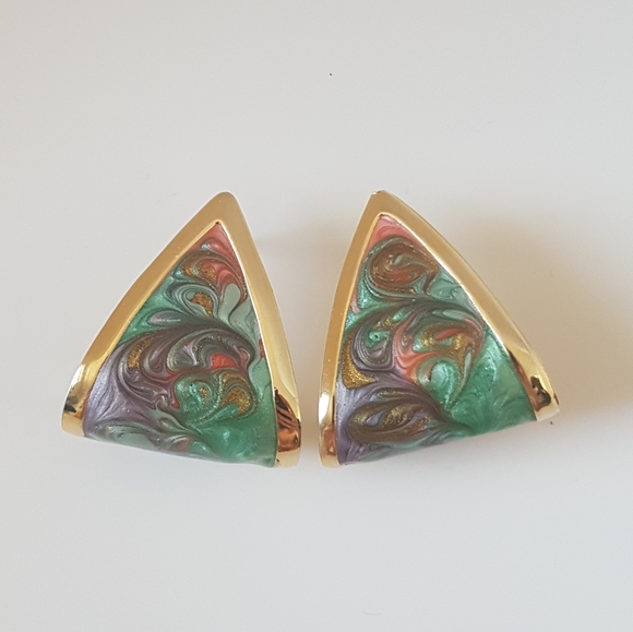 Curved Colour Swirl Earrings - Picture 4 of 8